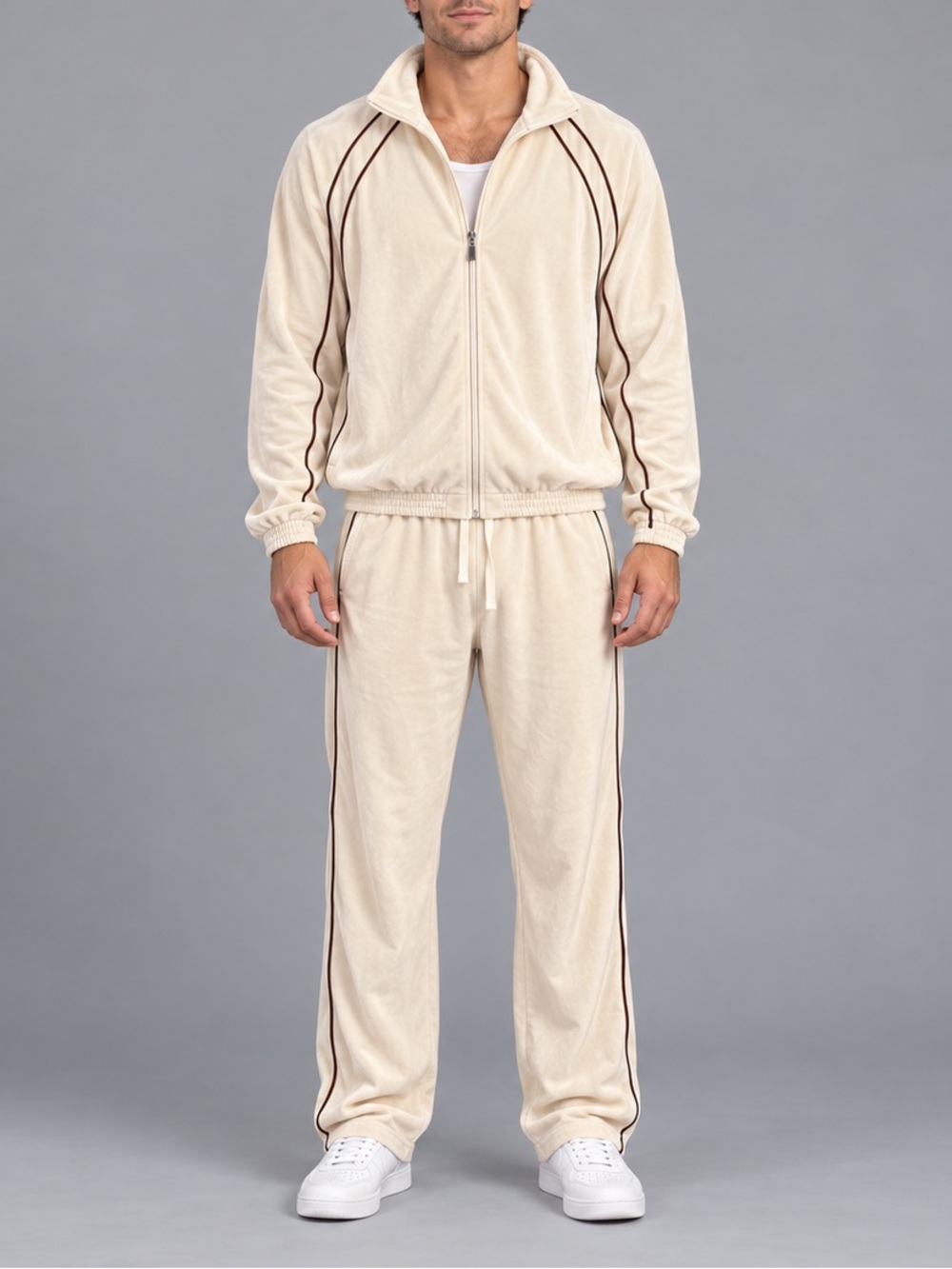 NWT WEATHERPROOF MEN’S CREAM VELOUR TRACKSUIT 2-PIECE SET | SIZE LARGE